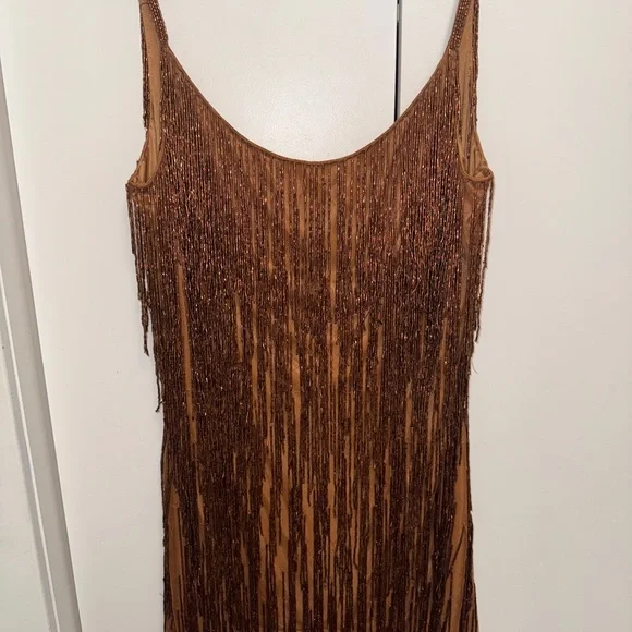 NWOT Mac Duggal 5934 Copper Brown Embellished Beaded Fringe Dress Size 12 - Picture 5 of 11
